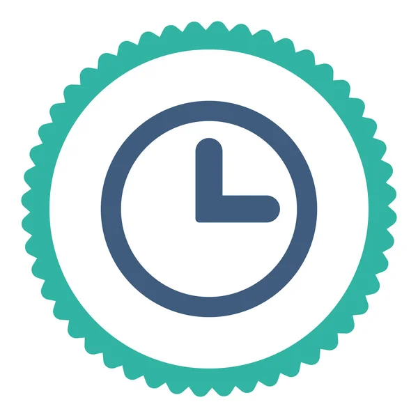 Reloj plano de cobalto y colores cian icono de sello redondo — Vector de stock