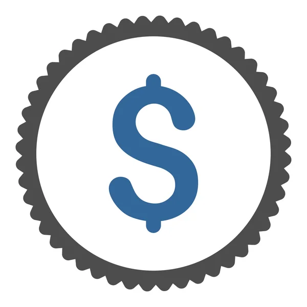 Dólar plano de cobalto y colores grises icono de sello redondo — Vector de stock