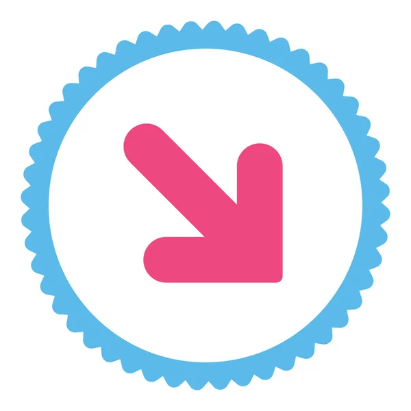 Seta para baixo direito plana cor-de-rosa e azul ícone carimbo rodada —  Vetores de Stock