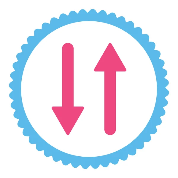 Flechas Intercambio Vertical plana rosa y azul colores ronda sello icono — Vector de stock