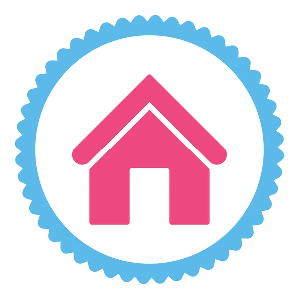 Huis plat roze en blauwe kleuren ronde stempel pictogram — Stockvector
