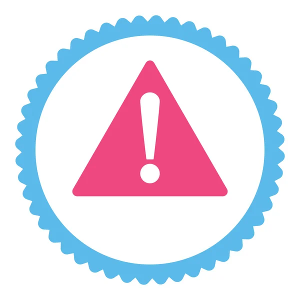 Warning flat pink and blue colors round stamp icon — Stock Vector