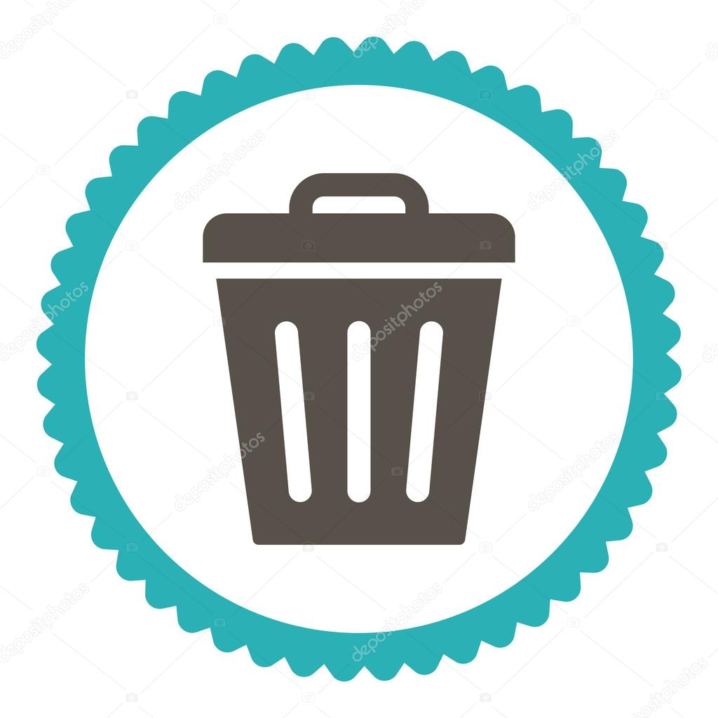 Trash Can flat grey and cyan colors round stamp icon