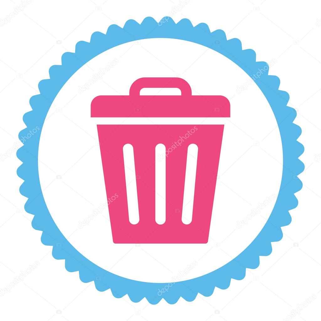 Trash Can flat pink and blue colors round stamp icon