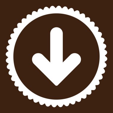 Ok aşağı düz beyaz renk yuvarlak damga simgesi