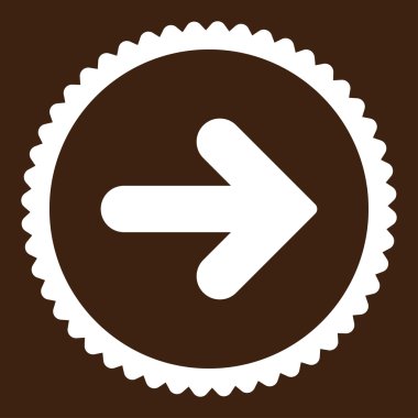 Ok sağ düz beyaz renk yuvarlak damga simgesi