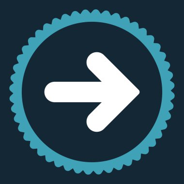 Ok sağ düz mavi ve beyaz renkler damga simgesi yuvarlak