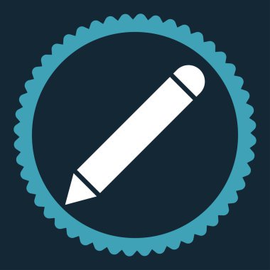 Yuvarlak damga simgesi kalem düz mavi ve beyaz renkler