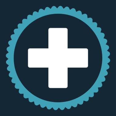 Artı düz mavi ve beyaz renkler damga simgesi yuvarlak