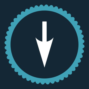 Aşağı keskin ok düz mavi ve beyaz renkler damga simgesi yuvarlak