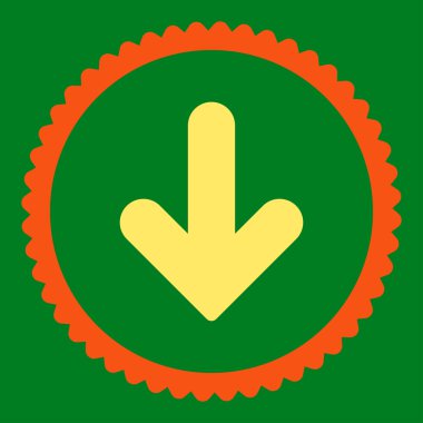 Ok aşağı düz turuncu ve sarı renkli yuvarlak damga simge renk