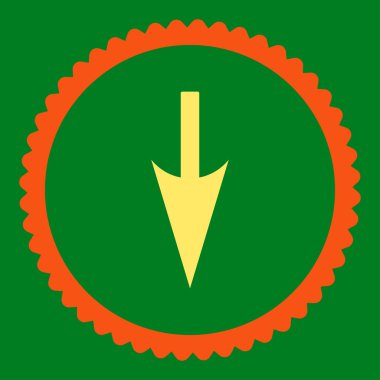 Yuvarlak damga simge keskin aşağı ok düz turuncu ve sarı renkler