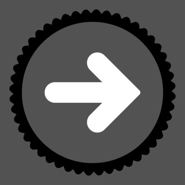 Ok sağ düz siyah ve beyaz renkler damga simgesi yuvarlak