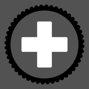 Artı düz siyah ve beyaz renkler damga simgesi yuvarlak