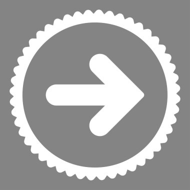 Ok sağ düz beyaz renk yuvarlak damga simgesi