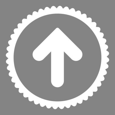 Ok yukarı düz beyaz renk yuvarlak damga simgesi