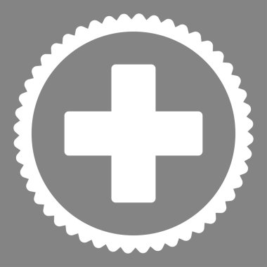 Artı düz beyaz renk yuvarlak damga simgesi