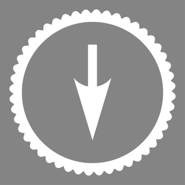 Keskin aşağı ok düz beyaz renk yuvarlak damga simgesi