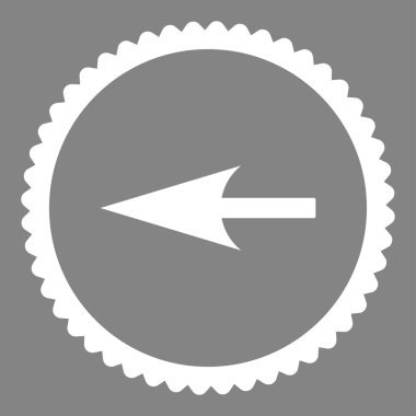 Keskin sol ok düz beyaz renk yuvarlak damga simgesi