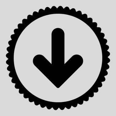 Ok aşağı düz siyah renk yuvarlak damga simgesi