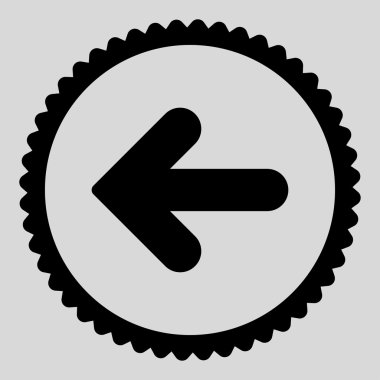 Ok sol düz siyah renk yuvarlak damga simgesi