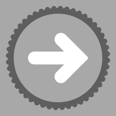 Ok sağ düz koyu gri ve beyaz renkler damga simgesi yuvarlak