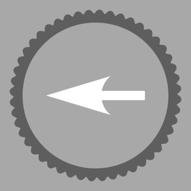 Keskin sol ok düz koyu gri ve beyaz renkler damga simgesi yuvarlak