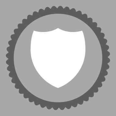 Kalkan düz koyu gri ve beyaz renkler damga simgesi yuvarlak