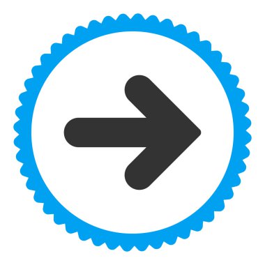 Ok sağ düz mavi ve gri renkler damga simgesi yuvarlak