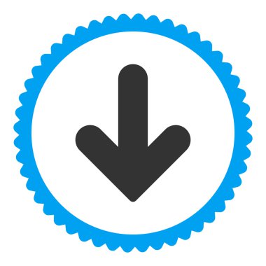 Ok aşağı düz mavi ve gri renkler damga simgesi yuvarlak