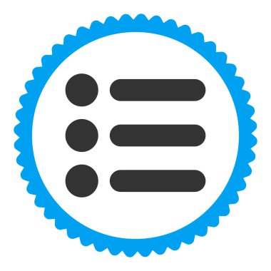 Öğeleri düz mavi ve gri renkler damga simgesi yuvarlak