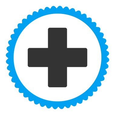 Artı düz mavi ve gri renkler damga simgesi yuvarlak