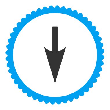 Aşağı keskin ok düz mavi ve gri renkler damga simgesi yuvarlak