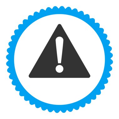 Uyarı düz mavi ve gri renkler damga simgesi yuvarlak