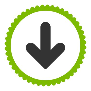 Ok aşağı düz eko yeşil ve gri renkler damga simgesi yuvarlak