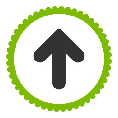 Ok yukarı düz eko yeşil ve gri renkler damga simgesi yuvarlak