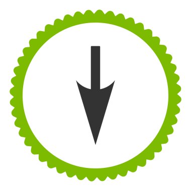 Aşağı keskin ok düz eko yeşil ve gri renkler damga simgesi yuvarlak