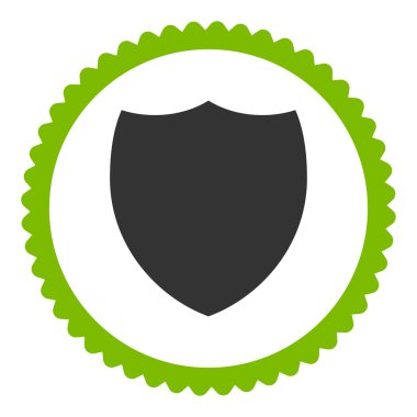 Düz eko yeşil kalkan ve gri renkler damga simgesi yuvarlak