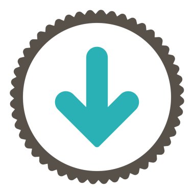 Ok aşağı düz gri ve mavi yuvarlak damga simge renk