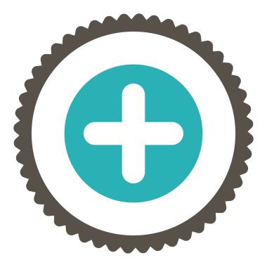 Düz gri oluşturmak ve mavi renkler damga simgesi yuvarlak