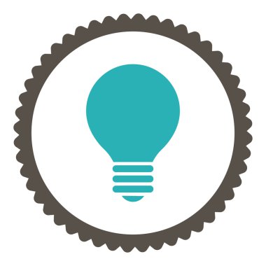 Yuvarlak damga simgesi Elektrikli ampul düz gri ve mavi renkler