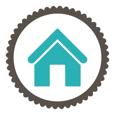 Ev düz gri ve mavi renkler damga simgesi yuvarlak