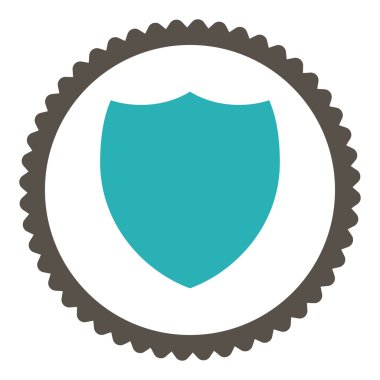 Yuvarlak damga simgesi kalkan düz gri ve mavi renkler