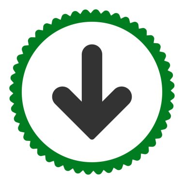 Ok aşağı düz yeşil ve gri renkler damga simgesi yuvarlak