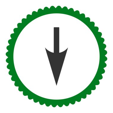 Aşağı keskin ok düz yeşil ve gri renkler damga simgesi yuvarlak