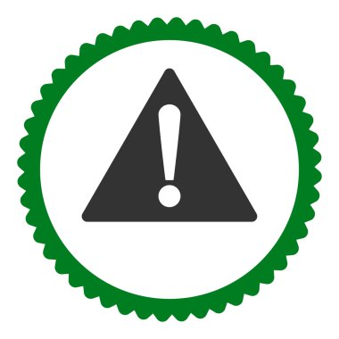 Uyarı düz yeşil ve gri renkler damga simgesi yuvarlak