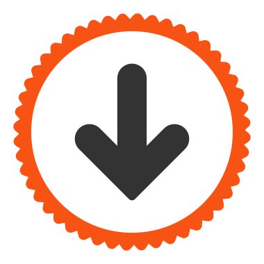 Ok aşağı düz turuncu ve gri renkler yuvarlak damga simgesi