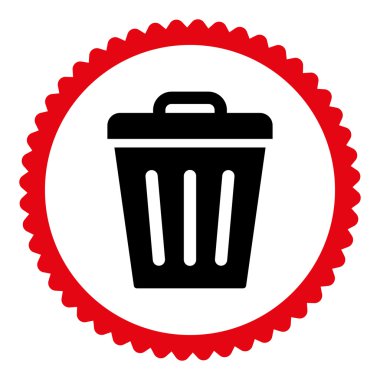 Çöp Can düz yoğun kırmızı ve siyah renkler damga simgesi yuvarlak