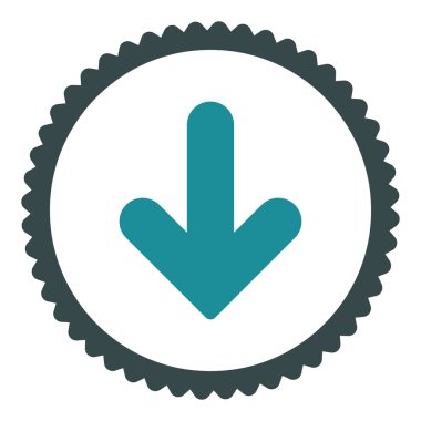 Ok aşağı düz yumuşak mavi renkler damga simgesi yuvarlak