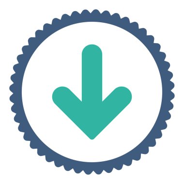 Ok aşağı düz kobalt ve mavi renkler damga simgesi yuvarlak